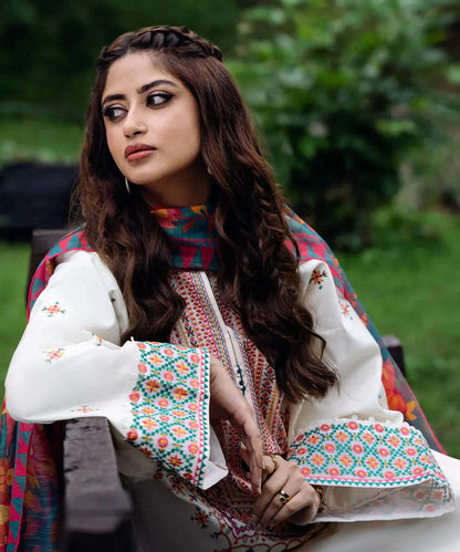 Sapphire - 3PC Lawn Embroidered Shirt with Printed Chiffon Dupatta (Unstitched)