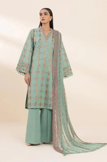 Sapphire - 3PC Unstitched Dhanak Embroidered Shirt with Dhanak Embroidered Dupatta