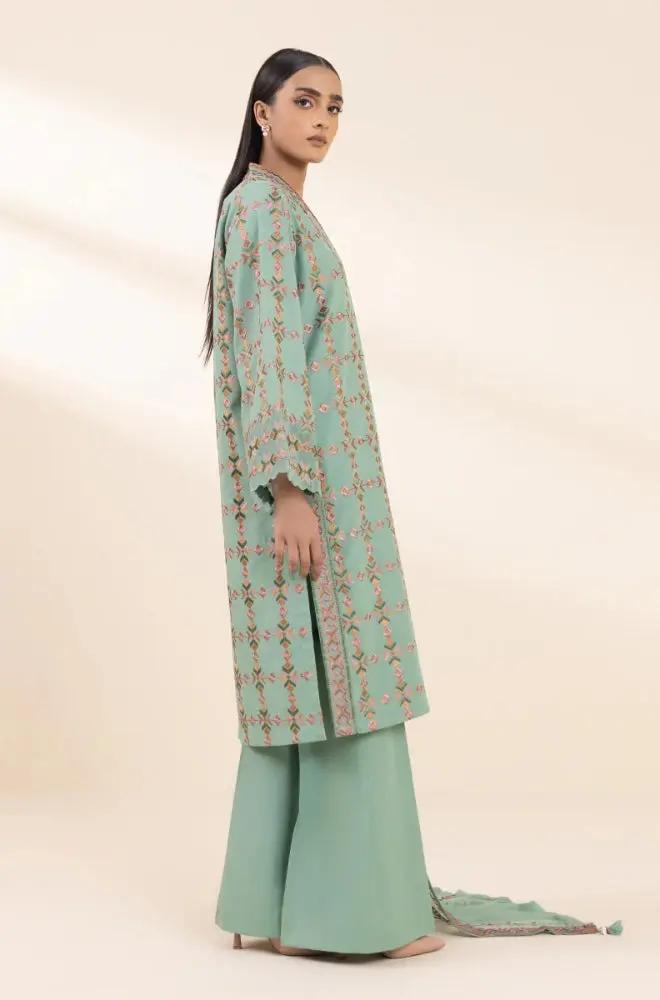 Sapphire - 3PC Unstitched Dhanak Embroidered Shirt with Dhanak Embroidered Dupatta