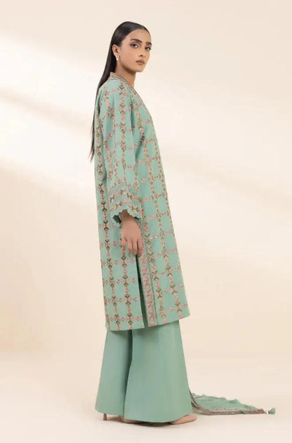 Sapphire - 3PC Unstitched Dhanak Embroidered Shirt with Dhanak Embroidered Dupatta