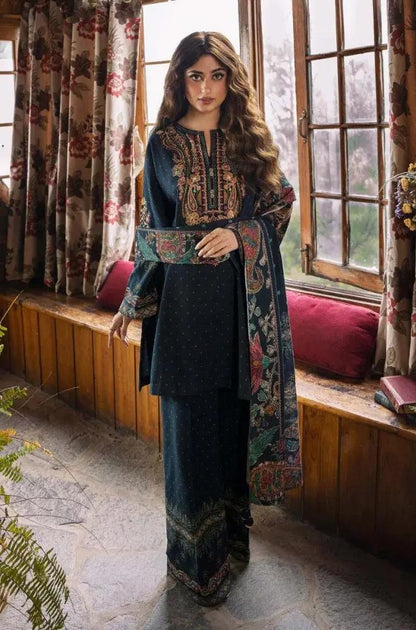 Sapphire - 3PC Unstitched Khaddar Printed and Embroidered Front with Printed Shawl and Printed Trouser