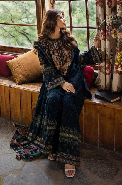 Sapphire - 3PC Unstitched Khaddar Printed and Embroidered Front with Printed Shawl and Printed Trouser