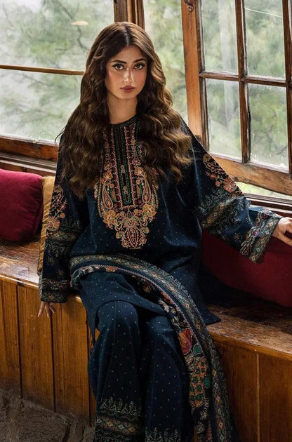 Sapphire - 3PC Unstitched Khaddar Printed and Embroidered Front with Printed Shawl and Printed Trouser