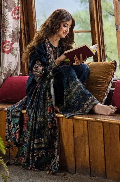 Sapphire - 3PC Unstitched Khaddar Printed and Embroidered Front with Printed Shawl and Printed Trouser