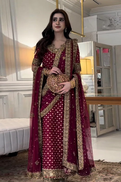 Haris Shakeel Luxury Raw Silk 3 Piece Unstitched - Aisha Afridi