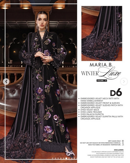 Maria.B Winter Luxe Embroidered Velvet Unstitched 3Pc Suit With Palaichi Shawl