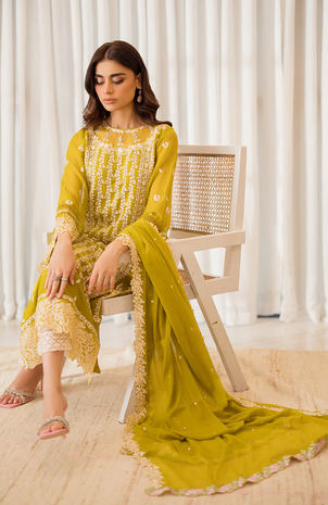 Azure Luxury Embroidered Chiffon 3Pc Unstitched Suit - Amber Glow