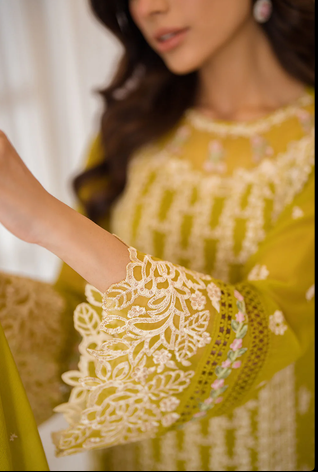 Azure Luxury Embroidered Chiffon 3Pc Unstitched Suit - Amber Glow
