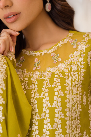 Azure Luxury Embroidered Chiffon 3Pc Unstitched Suit - Amber Glow