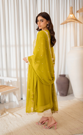 Azure Luxury Embroidered Chiffon 3Pc Unstitched Suit - Amber Glow