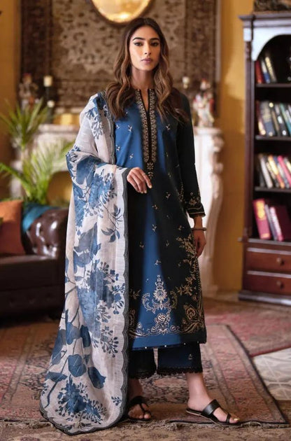 Seran - 3PC Lawn Embroidered Shirt with Printed Cotton Net Dupatta (Unstitched)