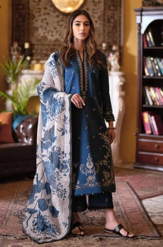 Seran - 3PC Lawn Embroidered Shirt with Printed Cotton Net Dupatta (Unstitched)