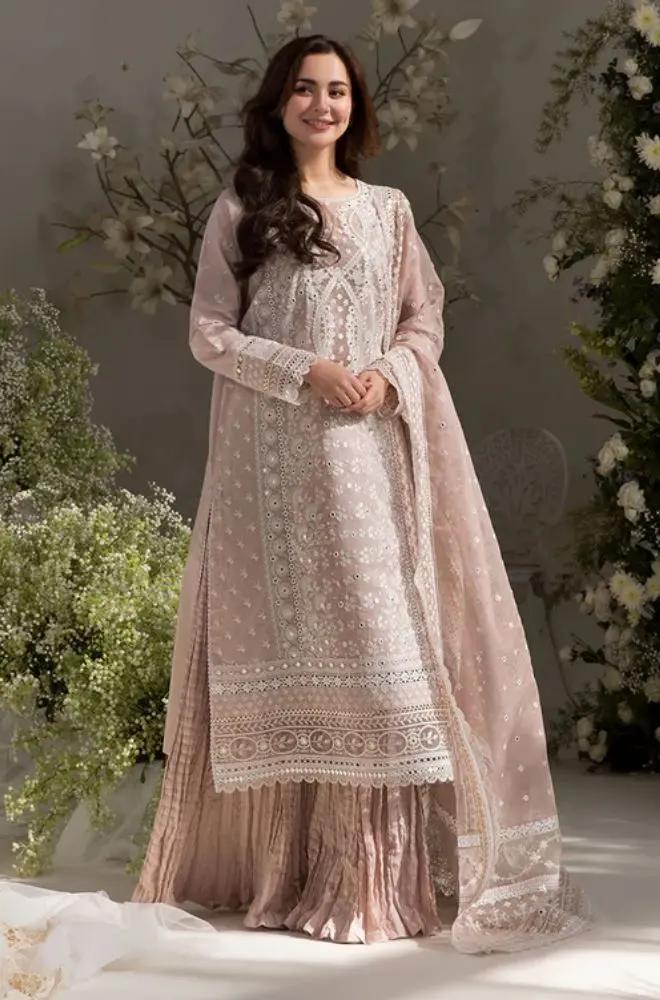 Sobia Nazir - 3PC Lawn Embroidered Shirt with Embroidered Organza Dupatta (Unstitched)