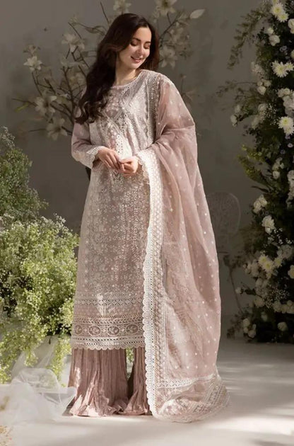 Sobia Nazir - 3PC Lawn Embroidered Shirt with Embroidered Organza Dupatta (Unstitched)