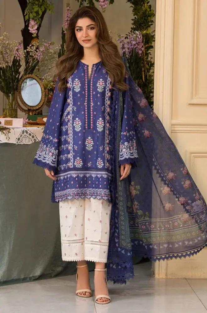 Sobia Nazir - 3PC Lawn Embroidered Shirt with Printed Chiffon Dupatta (Unstitched)