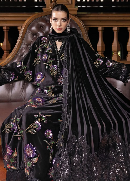 Maria.B Winter Luxe Embroidered Velvet Unstitched 3Pc Suit With Palaichi Shawl