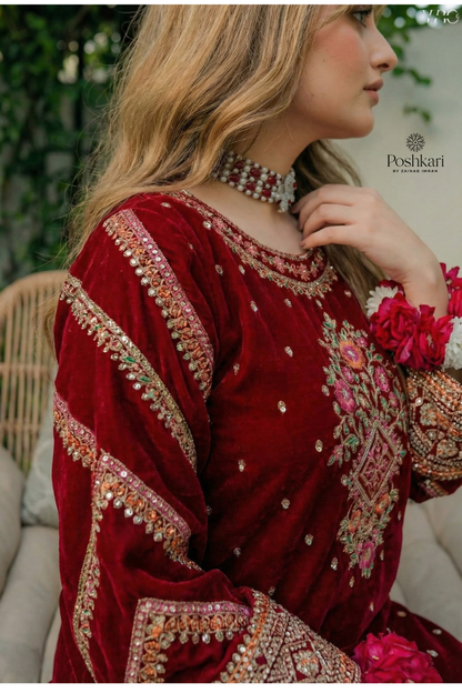 Aneelas Luxury Velvet Unstitched Embroidered Collection with velvet Shawl