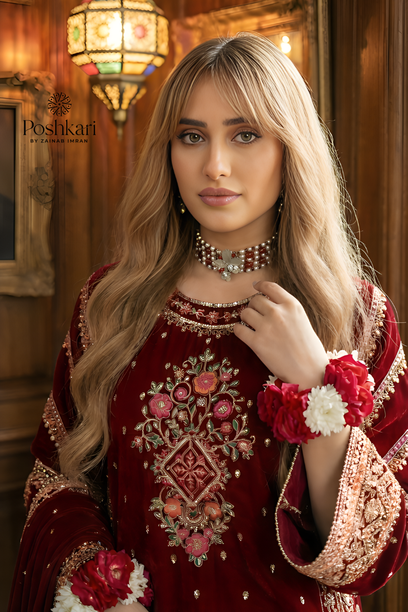 Aneelas Luxury Velvet Unstitched Embroidered Collection with velvet Shawl