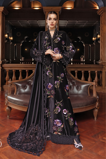 Maria.B Winter Luxe Embroidered Velvet Unstitched 3Pc Suit With Palaichi Shawl