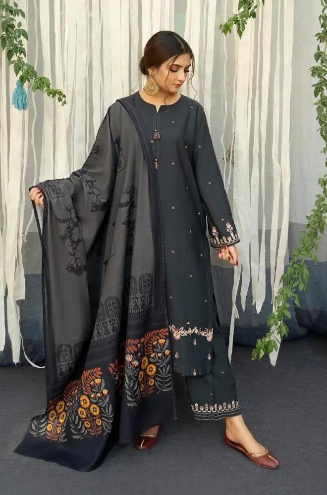Urge - 3PC Unstitched Dhanak Embroidered Shirt with Printed Wool Shawl and Embroidered Trousers