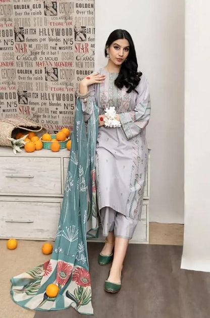 Urge - 3PC Unstitched Dhanak Embroidered Shirt with Printed Pashmina Shawl and Embroidered Trouser