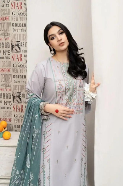 Urge - 3PC Unstitched Dhanak Embroidered Shirt with Printed Pashmina Shawl and Embroidered Trouser