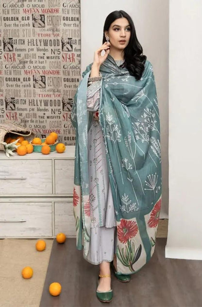 Urge - 3PC Unstitched Dhanak Embroidered Shirt with Printed Pashmina Shawl and Embroidered Trouser