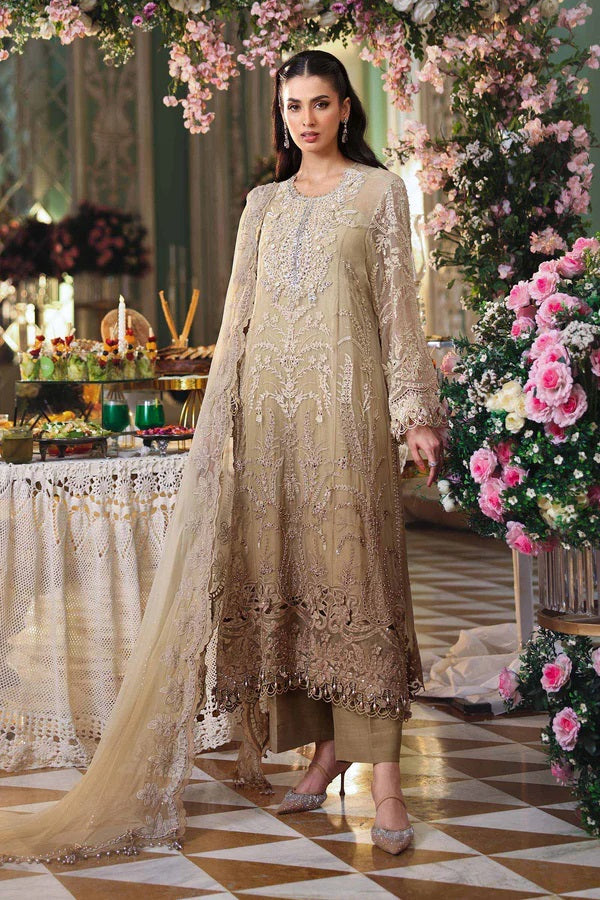 Maria B Luxury Embroidered Chiffon 3Pc Unstitched Suit GOLD