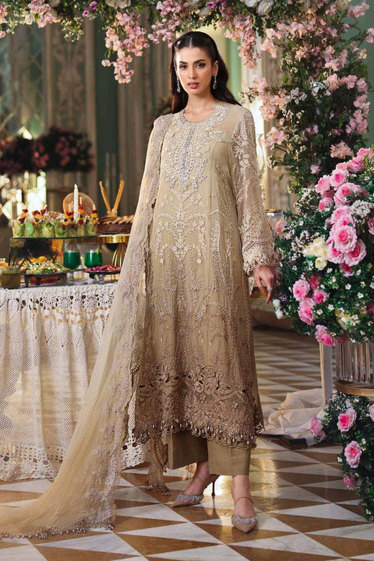 Maria B Luxury Embroidered Chiffon 3Pc Unstitched Suit GOLD