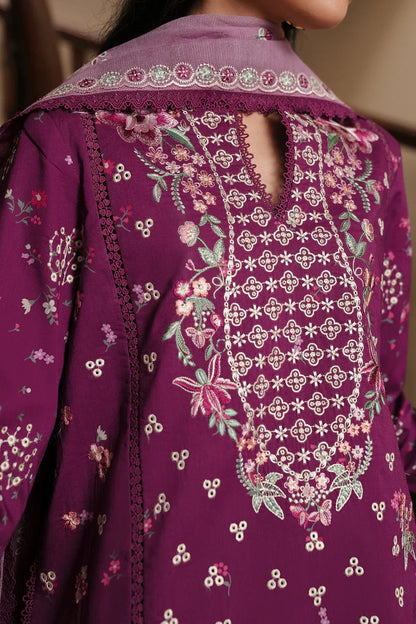 Afrozeh Luxury Lawn Embroidered Unstitched 3pc Suit - Lilac