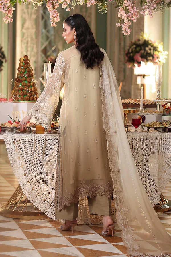 Maria B Luxury Embroidered Chiffon 3Pc Unstitched Suit GOLD