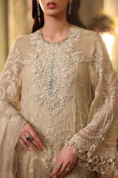 Maria B Luxury Embroidered Chiffon 3Pc Unstitched Suit GOLD