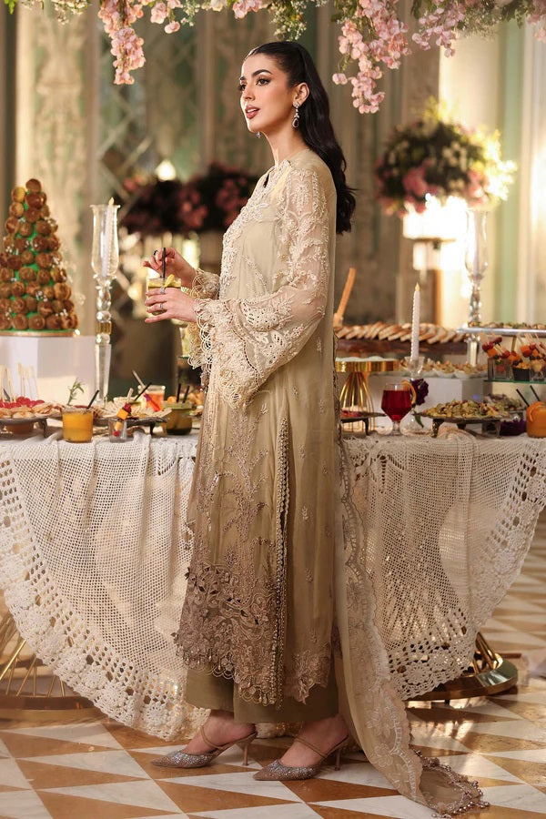 Maria B Luxury Embroidered Chiffon 3Pc Unstitched Suit GOLD
