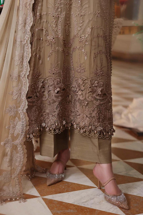 Maria B Luxury Embroidered Chiffon 3Pc Unstitched Suit GOLD