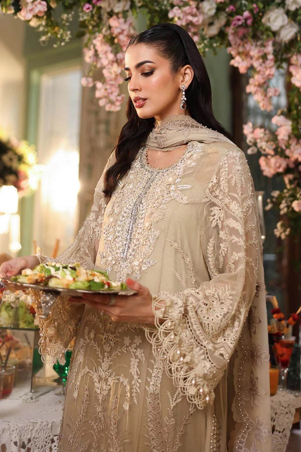 Maria B Luxury Embroidered Chiffon 3Pc Unstitched Suit GOLD