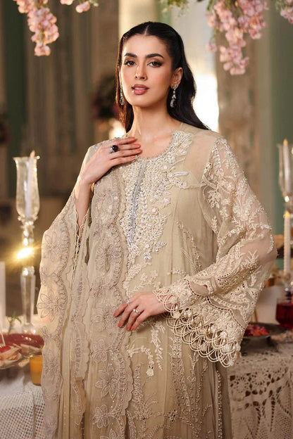 Maria B Luxury Embroidered Chiffon 3Pc Unstitched Suit GOLD