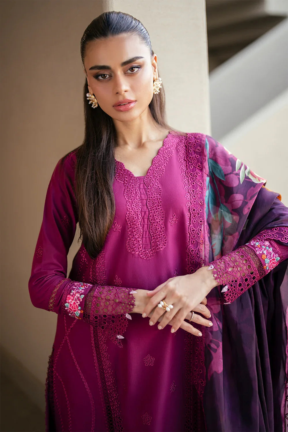 Azure Luxury Embroidered Lawn 3 Piece Unstitched Suit WINE MIRAGE