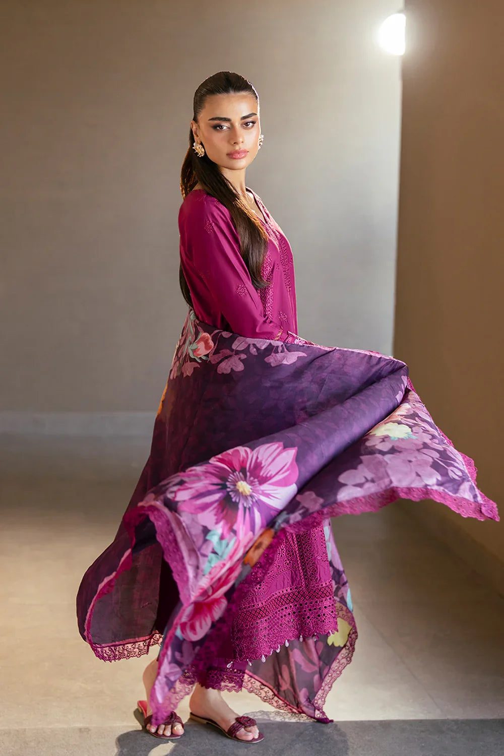 Azure Luxury Embroidered Lawn 3 Piece Unstitched Suit WINE MIRAGE
