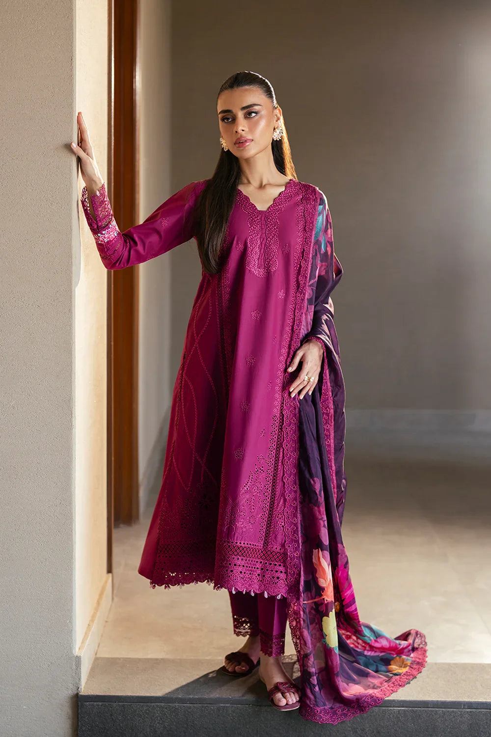 Azure Luxury Embroidered Lawn 3 Piece Unstitched Suit WINE MIRAGE