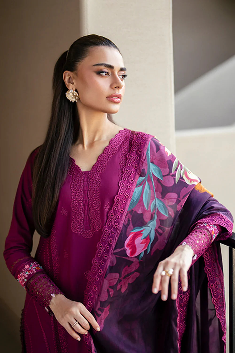 Azure Luxury Embroidered Lawn 3 Piece Unstitched Suit WINE MIRAGE