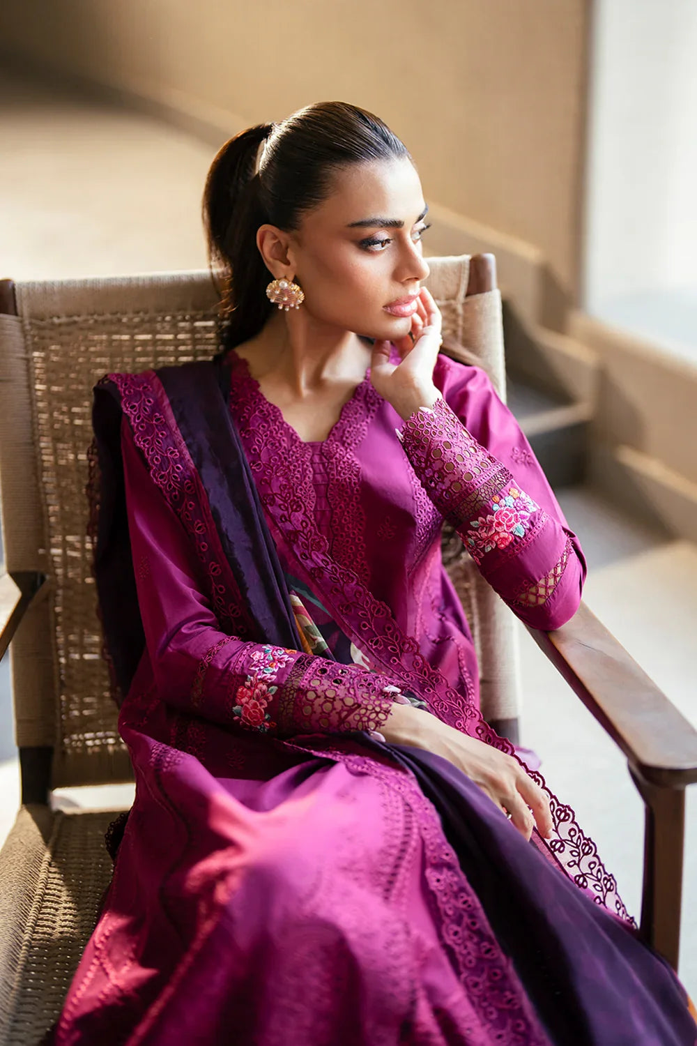Azure Luxury Embroidered Lawn 3 Piece Unstitched Suit WINE MIRAGE