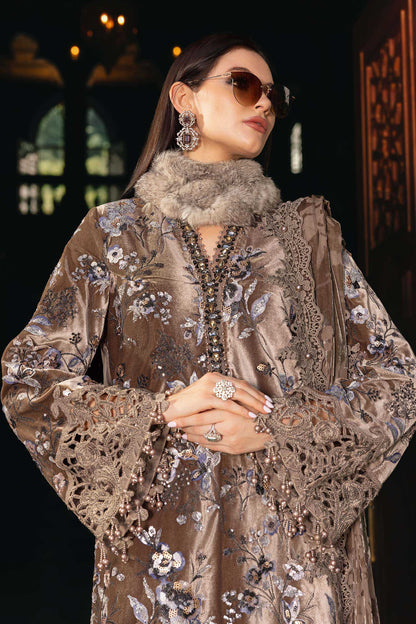 Maria.B Winter Luxe Embroidered Velvet Unstitched 3Pc Suit Palaichi Shawl