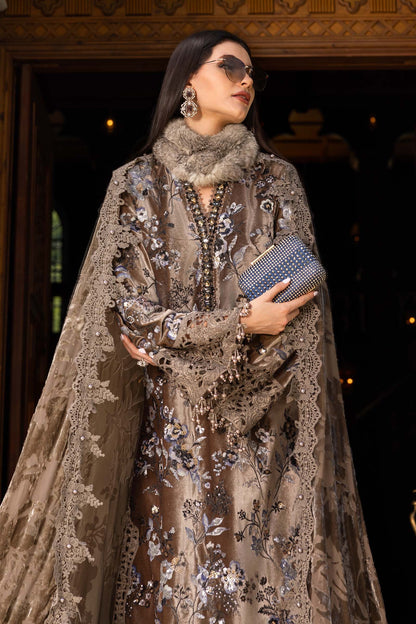 Maria.B Winter Luxe Embroidered Velvet Unstitched 3Pc Suit Palaichi Shawl