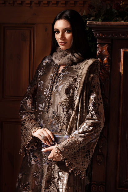 Maria.B Winter Luxe Embroidered Velvet Unstitched 3Pc Suit Palaichi Shawl