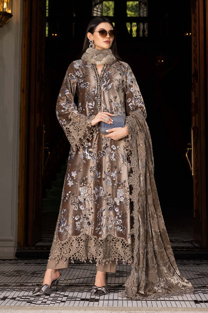 Maria.B Winter Luxe Embroidered Velvet Unstitched 3Pc Suit Palaichi Shawl