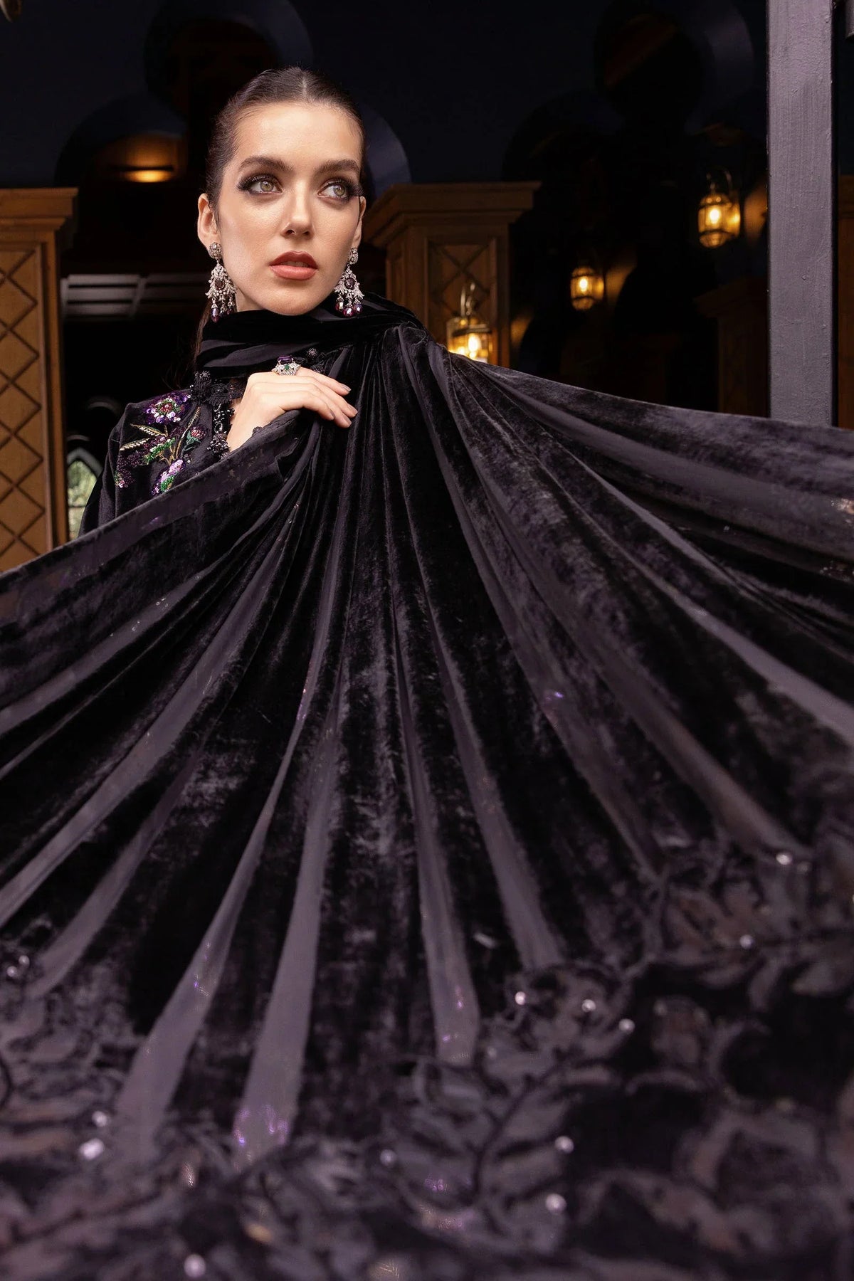 Maria.B Winter Luxe Embroidered Velvet Unstitched 3Pc Suit With Palaichi Shawl