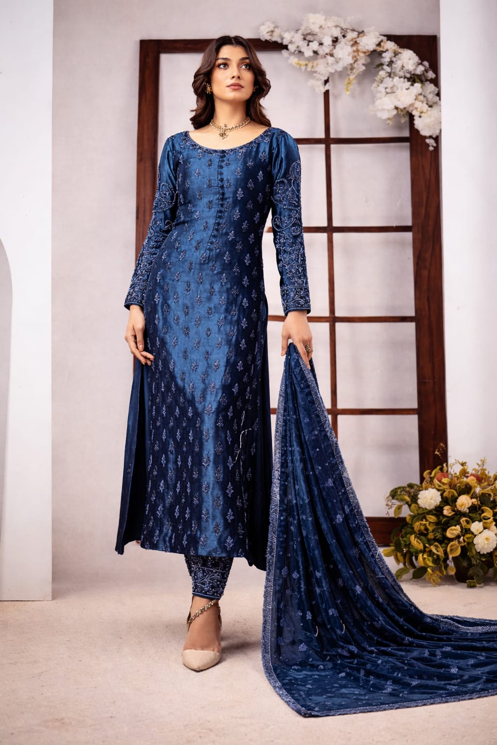 Ahmed Sultan Luxury Pure Raw Silk Unstitched 3 Piece Tangerine Teal Blue