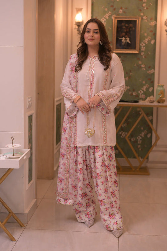Aneelas Luxury Silk Embroidered 3Pc Unstitched Suit