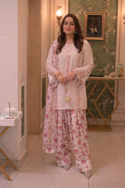 Aneelas Luxury Silk Embroidered 3Pc Unstitched Suit