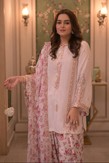 Aneelas Luxury Silk Embroidered 3Pc Unstitched Suit